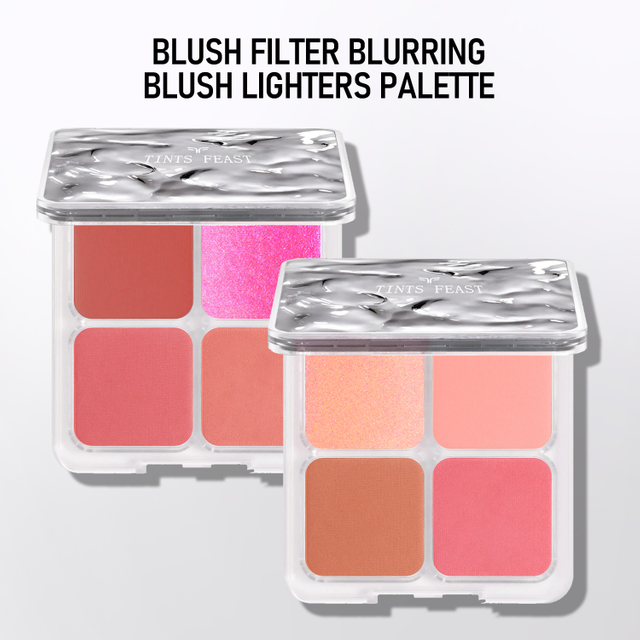 Ultra-pigmented matte blushes + High shine blush lighter formulas 4 color palette