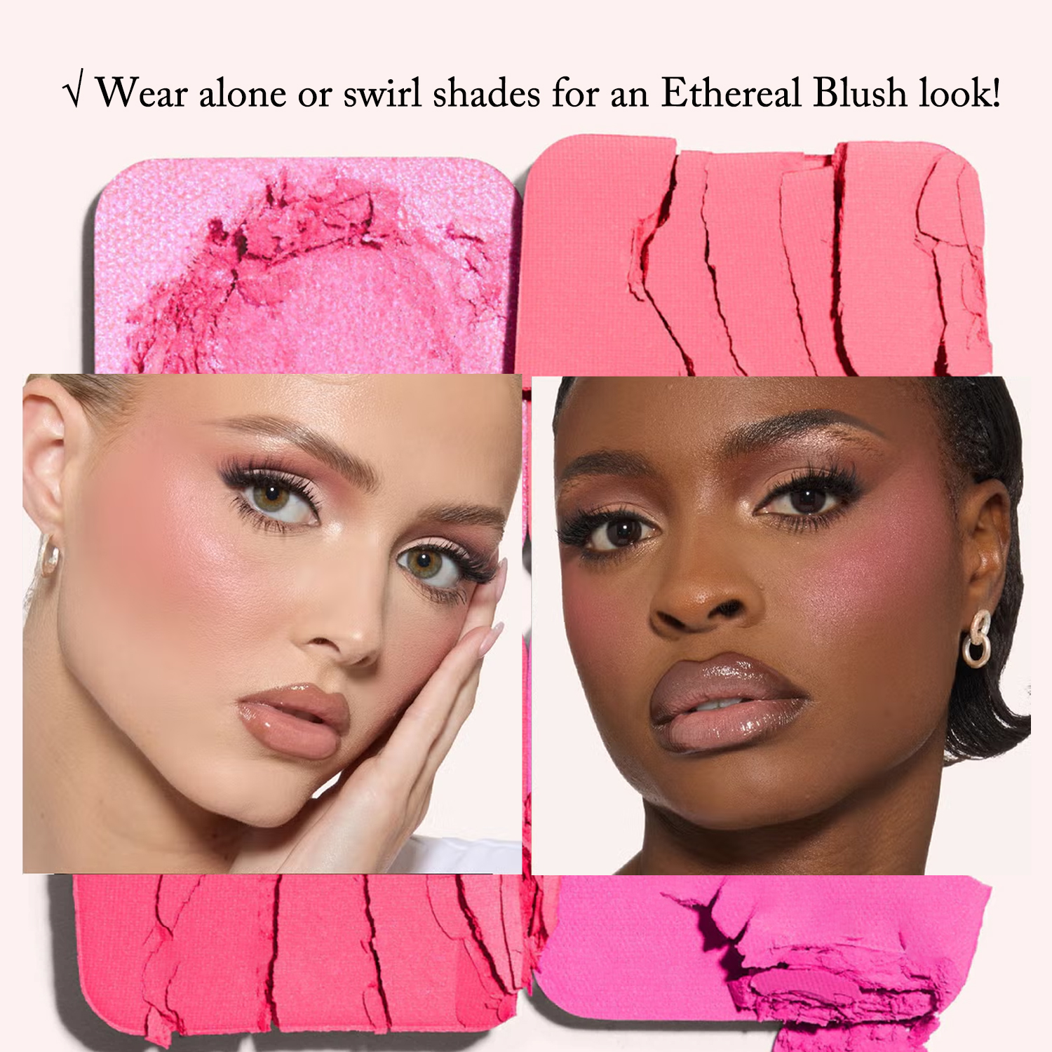 Ultra-pigmented matte blushes + High shine blush lighter formulas 4 color palette